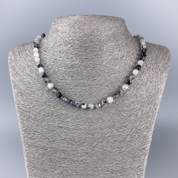 Rutilated quartz necklace with faceted cubes, natural stone, diameter 5–5.5 mm, length 49 cm+