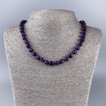 Sugilite Necklace with Natural Stone, Faceted Cube Beads, 7.5x7.5 mm, Length 50 cm