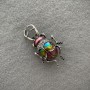 Beetle Brooch with pink, yellow and blue enamel, white crystals, silver metal 58×34 mm