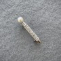 Brooch Pen with white rhinestones and pearl, silver metal 37×6 mm+