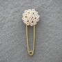 Hydrangea Brooch White with Pink Rhinestones Gold-Tone Metal 78x28mm+