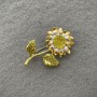 Sunflower Brooch, Golden Metal with Yellow Crystals, 54x37mm+