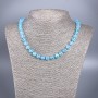 Opal glass necklace, blue matte chameleon, smooth bead, 8 mm diameter, 49 cm length