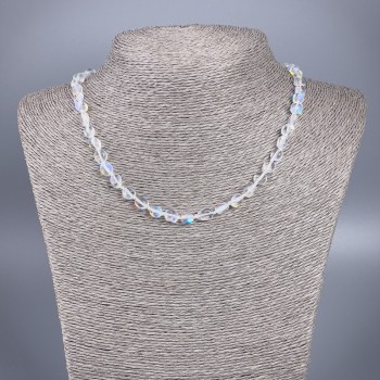Opal Glass Necklace White Chameleon Faceted Bead, 6x8 mm diameter, 48 cm length