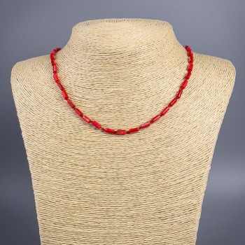 Red mother-of-pearl 'Tube' Necklace 8x4mm, length 45-50 cm+