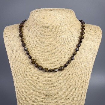 Bronzite Necklace of Natural Stone, Faceted Beads, 6x8 mm Diameter ±, Length 50 cm+