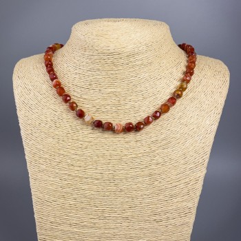 Carnelian Necklace with Faceted Cube Beads, Natural Stone, 7 mm Diameter, 50 cm Length