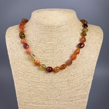 Carnelian necklace, natural stone with faceted beads, 12x14 mm diameter, length 50 cm