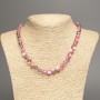 Opal glass necklace pink matte chameleon smooth bead, diameter 8mm±, length 49cm±