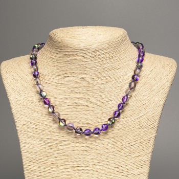 Opal glass necklace 'Purple Chameleon' smooth bead, diameter 8mm+-, length 49cm+-