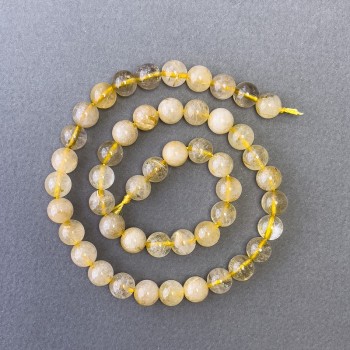 Beads of Hairy Rutilated Quartz, natural stone, smooth round beads, 8 mm diameter ±, 39 cm length ±