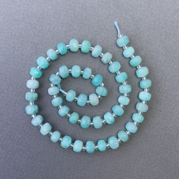 Amazonite beads, natural stone, faceted rondelle on thread, diameter 8x6 mm ±, length 39 cm ±, with 3x2 mm seed beads ±