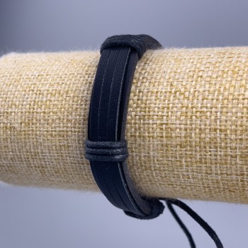 Bracelet, length 18-25 cm, thickness 12 mm, eco-leather, color black, with a drawstring closure