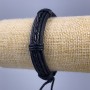 Bracelet, length 18-25 cm, thickness 12 mm, eco-leather, black, with adjustable closure