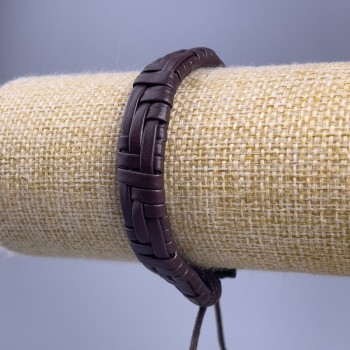 Bracelet, length 18-25 cm, thickness 12 mm, brown eco-leather, adjustable clasp