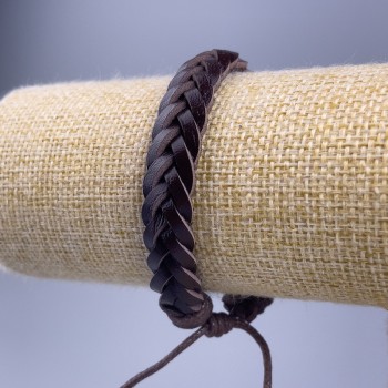 Bracelet, length 18-25 cm, thickness 10 mm, brown eco-leather, with adjustable knot