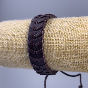 Bracelet, length 18-25 cm, thickness 14 mm, eco-leather, brown color, with adjustable clasp