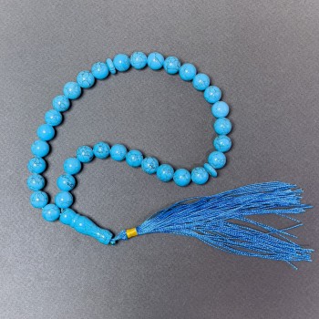 Turquoise Mala (pressed), smooth beads, 10 mm diameter, 33 beads, with turquoise inserts