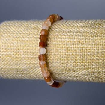 Bracelet Carnelian natural stone, faceted cube beads, 5 mm diameter, 18 cm length (stretch)