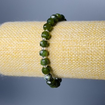 Bracelet made from Canadian Jadeite, natural stone, faceted rondel, diameter 8x6 mm, length 18 cm (stretch) with beads