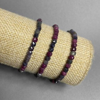 Sapphire and Ruby Bracelet with Faceted Natural Gemstone Cubes, 4.5 mm Diameter, 18 cm Length (Stretch)