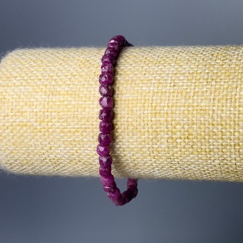 Natural Ruby Bracelet with Faceted Ruby Cubes, 4 mm Diameter, 18 cm Length (Stretch)