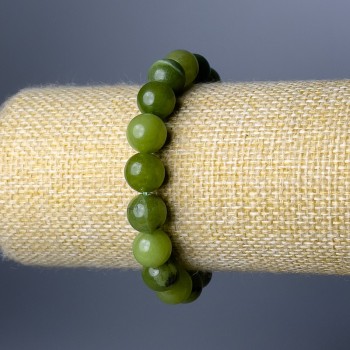 Jadeite Bracelet, Canadian natural stone, smooth beads, 10 mm diameter, 18 cm length (stretch)