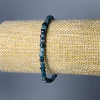 Indigolite Bracelet with Natural Stone — Faceted Cube Beads, 4 mm Diameter, 18 cm Length (Stretch)