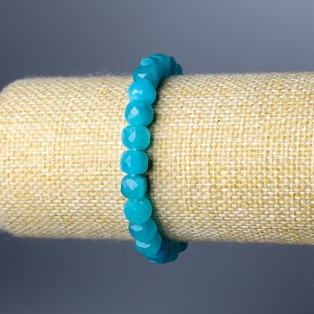Aquamarine bracelet with natural faceted cube-shaped stones, 7 mm diameter, length 18 cm (stretch)