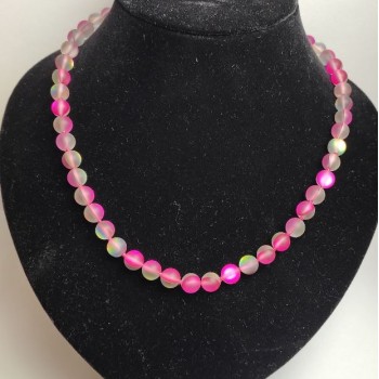 Opal Glass Raspberry Chameleon Necklace, smooth bead, diameter about 8 mm, length 49 cm