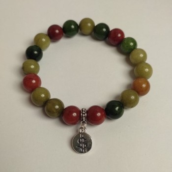 Assorted bracelet with natural stones, smooth beads, diameter about 10.5 mm, length 18 cm (stretch) with metal inserts