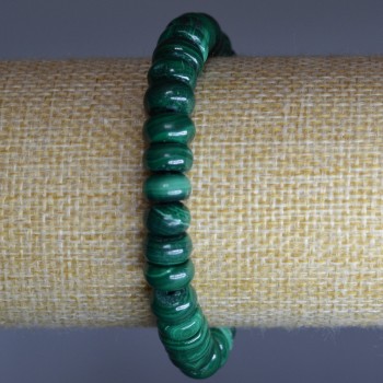 Natural Malachite Bracelet, smooth rondel beads, diameter 9×5 mm, length 18 cm (stretch)