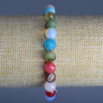 Assortment bracelet with natural stones, faceted beads, 8 mm diameter, 18 cm length (stretch)