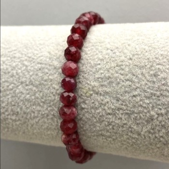 Rubellite Tourmaline Bracelet, Faceted Rondelle Beads, 6x5 mm, 18 cm (Stretch)