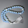 Moonstone prayer beads with smooth round beads, 12 mm diameter, 33 beads, with metal inlays