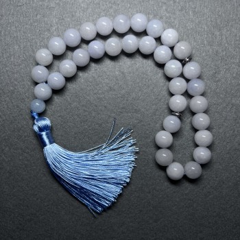 Aquamarine rosary beads, natural stone, smooth beads, 12 mm diameter ±, 33 beads, with metal inserts