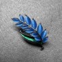 Twig Brooch with Blue Cat's Eye, Green Enamel on Gold-Tone Metal 22×47 mm