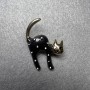 Brooch Cat with Black and White Mother-of-Pearl, Gold-Toned Metal 28×37 mm