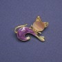 Brooch Kitty beige cat's eye, violet mother-of-pearl, golden metal 28x23mm