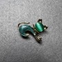 Cat Brooch with Green Cat's Eye, Green Mother-of-Pearl, Gold-Tone Metal 28x23 mm