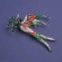 Brooch 'Swallow with Sprig' red and green enamel, green crystals, pink rhinestones, gold-tone metal 62×48 mm