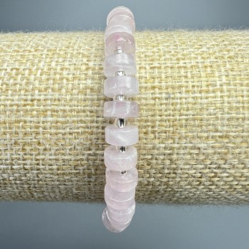 Bracelet Pink Quartz, natural stone discs, diameter 7×3 mm ±, length 18 cm ± (stretch) with seed beads