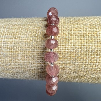 Bracelet Strawberry Quartz, natural stone, faceted rondelle, diameter 8×6 mm, length 18 cm, stretch bracelet with beads