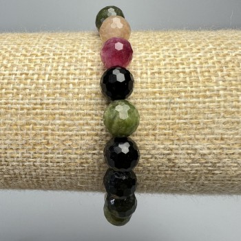 Natural tourmaline bracelet with a faceted bead, 8 mm diameter, 18 cm length ± (stretch)