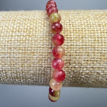 Bracelet with Multicolored Tourmaline - Faceted Beads, 6mm Diameter, 18cm Length +/- (Stretch)