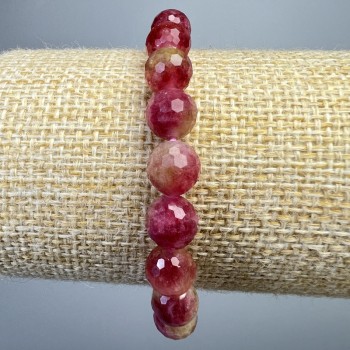Polychrome Tourmaline Bracelet - Faceted Bead, 8 mm Diameter, 18 cm Length (Stretch)