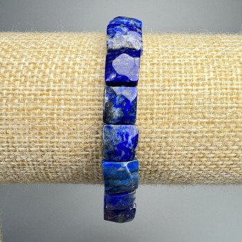 Lazurite bracelet with natural stone, flat faceted cube beads, 9x9x5 mm ±, length 18 cm ± (stretch)