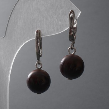 Garnet Earrings, Natural Stone, Smooth Ball, 12mm Diameter ±, English Clasp, 33mm Length ±