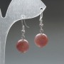 Strawberry Quartz Earrings, natural stone, smooth ball bead, diameter 12.5 mm, length 33 mm