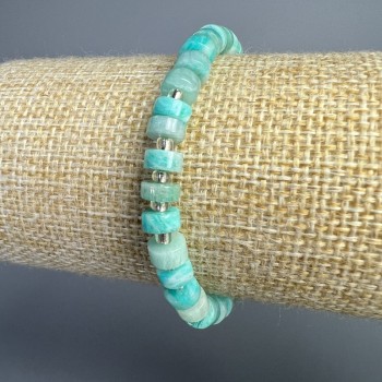 Amazonite bracelet with natural stone disc beads, 6×3 mm, 18 cm length, stretch
